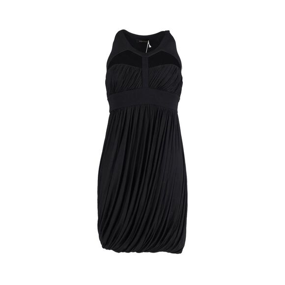 Versace Harness Neckline Gathered Mini Dress in Black Viscose
